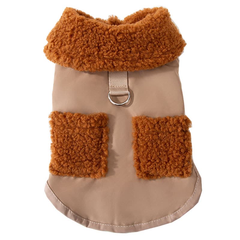Fleece Trimmed Brown Dog Coat
