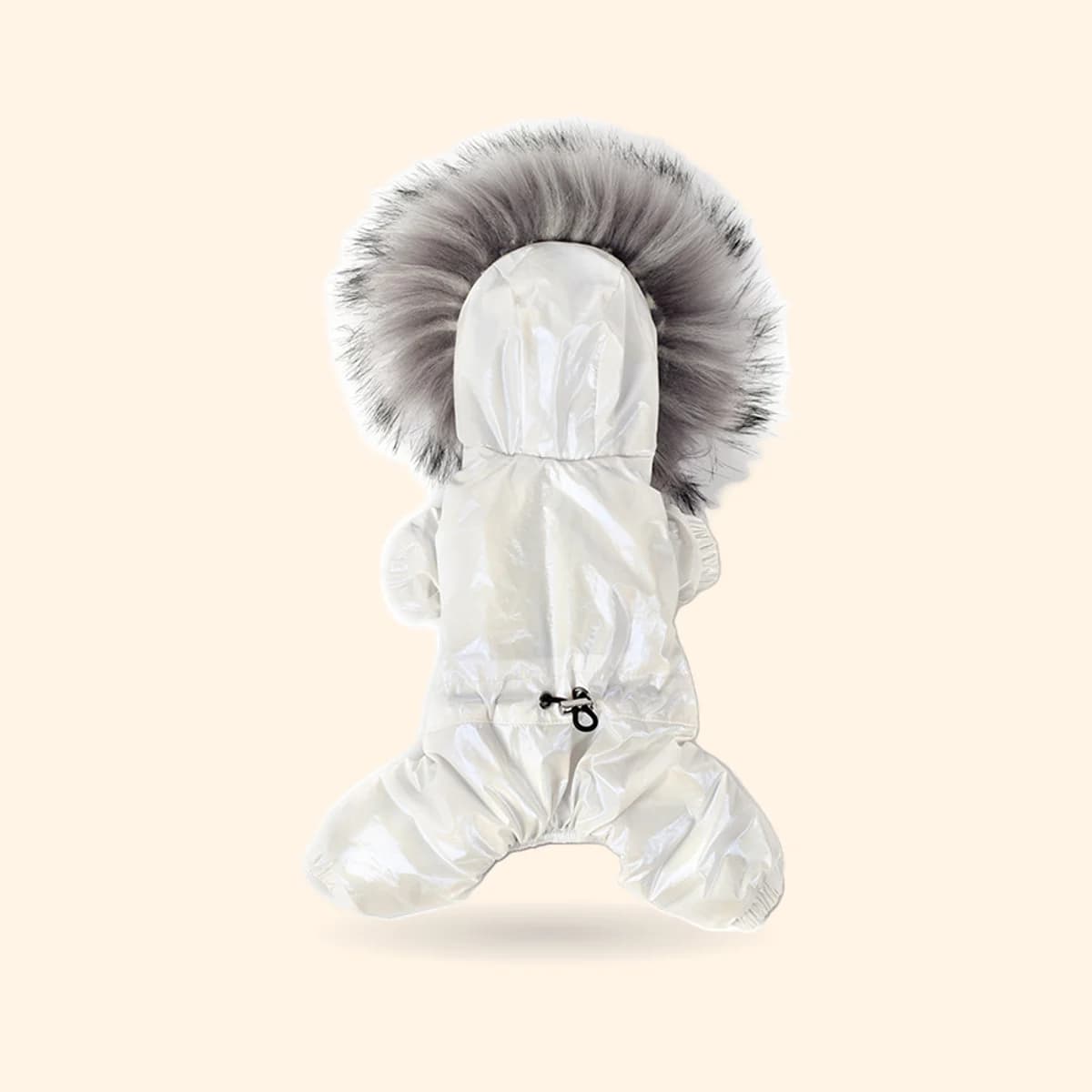 Glossy Padded Dog Jumpsuit with Fur Hood